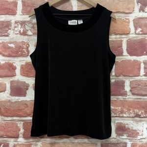 Chico's Top Women's XL Plain Black Slinky Velvet Velour Trim Camisole Tank Shirt